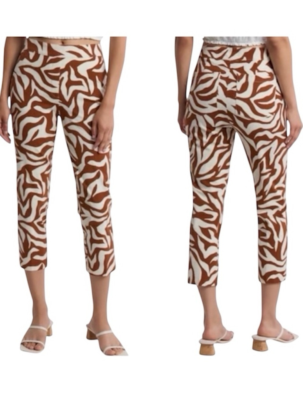 SPANX Pull On Slimming Crop Pants Zebra Print Brown White 1XP Petite